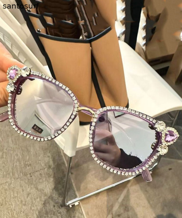 Cute Black Resin Zircon Cat's Eye Sunglasses