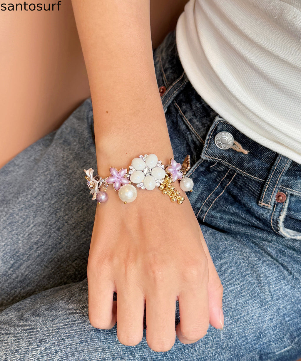 Fashion Floral Pearl Butterfly Adjustable Alloy Bracelet