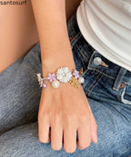 Fashion Floral Pearl Butterfly Adjustable Alloy Bracelet