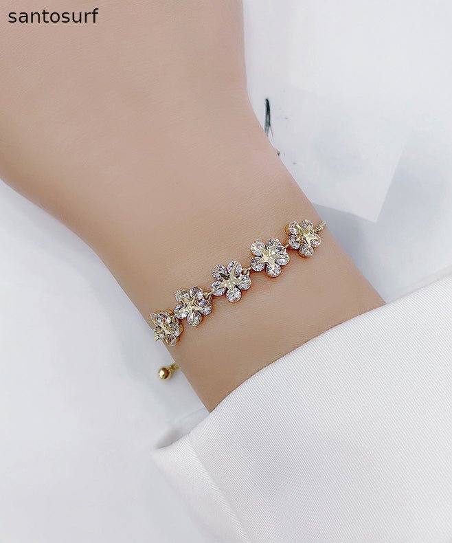 Stylish Gold Copper Overgild Zircon Floral Charm Bracelet