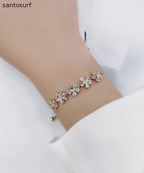 Stylish Gold Copper Overgild Zircon Floral Charm Bracelet
