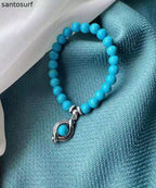 Simple Blue Stainless Steel Turquoise Charm Bracelet