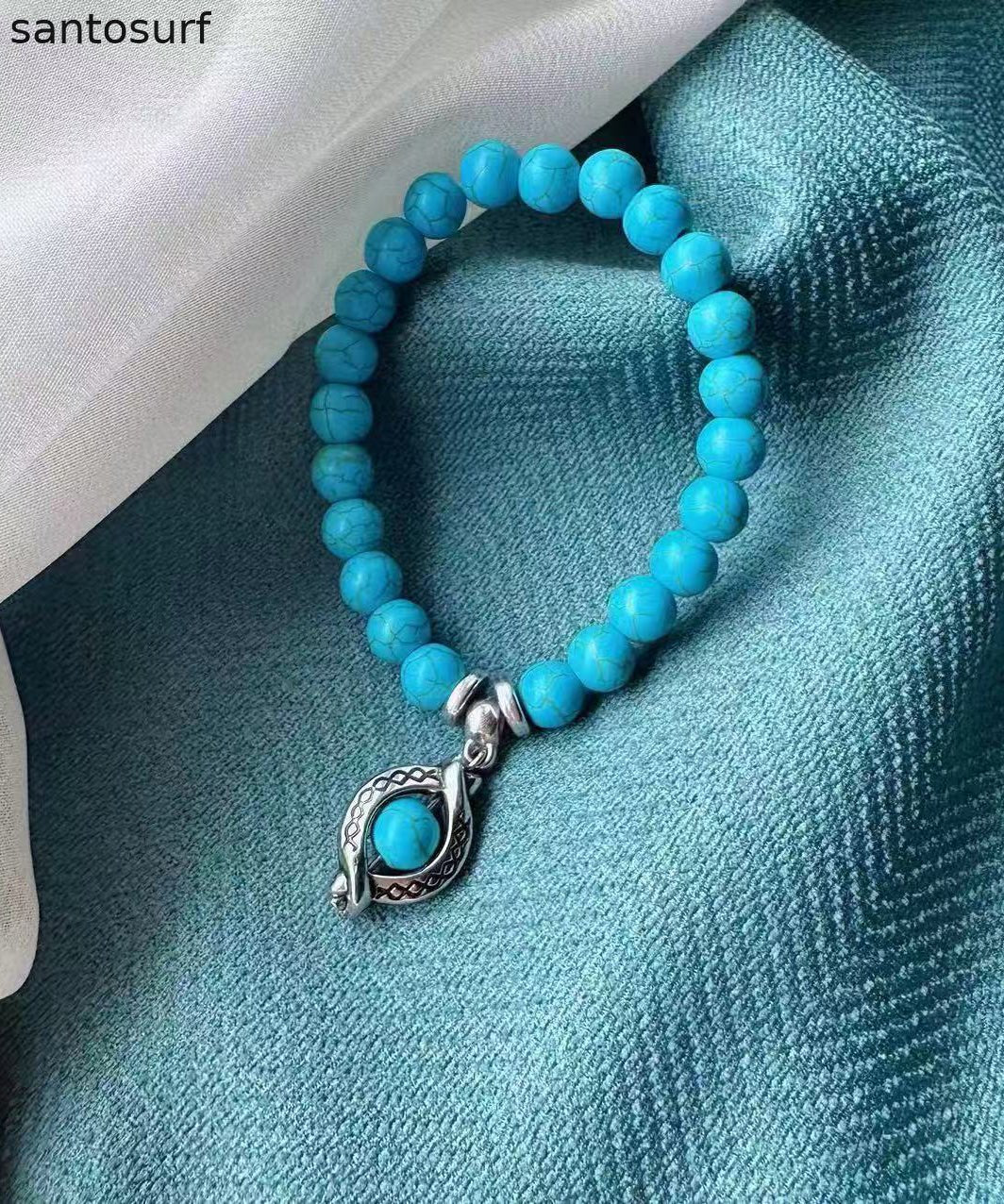 Simple Blue Stainless Steel Turquoise Charm Bracelet