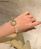 Fine Gold Stainless Steel Alloy Pearl Chain Charm Bracelet