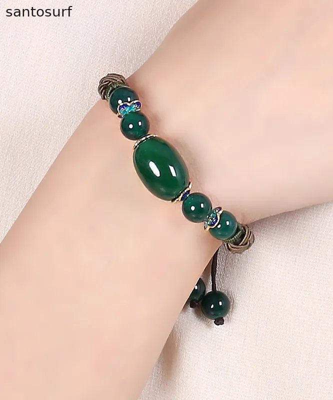 Handmade Blackish Green Hand Knitting Agate Cloisonne Charm Bracelet