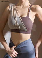 Trendy Brown Tulle Patchwork Solid Sports Bras