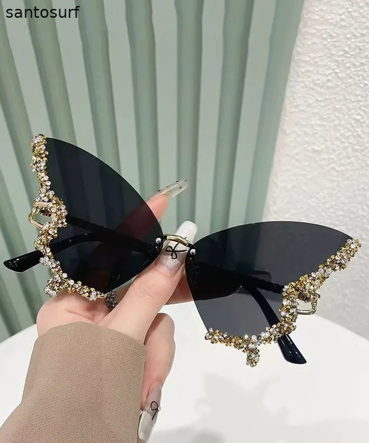 Stylish Yellow Metal Zircon Butterfly Sunglasses
