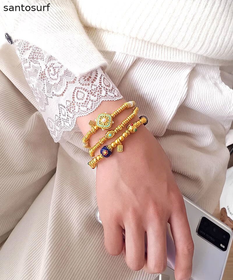Chinese Style Golden Enamel Technique Copper Charm Bracelet