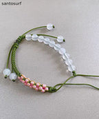 Handmade Green Weave Five Peach Blossoms Tassel Charm Bracelet