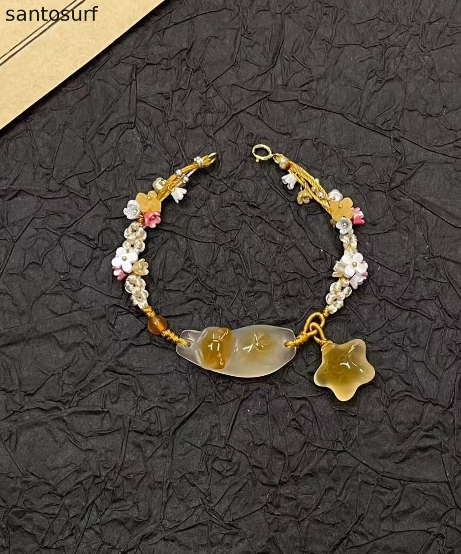 Handmade Weaving Gold Star Little Cats Sweet-Scented Osmanthus Charm Bracelet