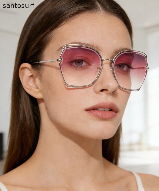 Unique Gradient Color Blue Metal Asymmetrical Sunglasses