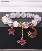 Fashion Purple Copper Alloy Crystal Coloured Glaze Star Moon Charm Bracelet
