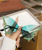 Modern Dark Grey Metal Zircon Butterfly UV Protection Sunglasses