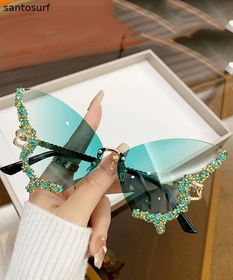 Modern Dark Grey Metal Zircon Butterfly UV Protection Sunglasses