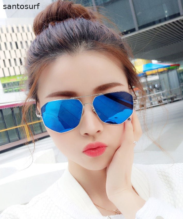 Style Blue Round Face Polarized Anti UV Sunglasses For Women
