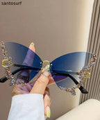 Stylish Yellow Metal Zircon Butterfly Sunglasses