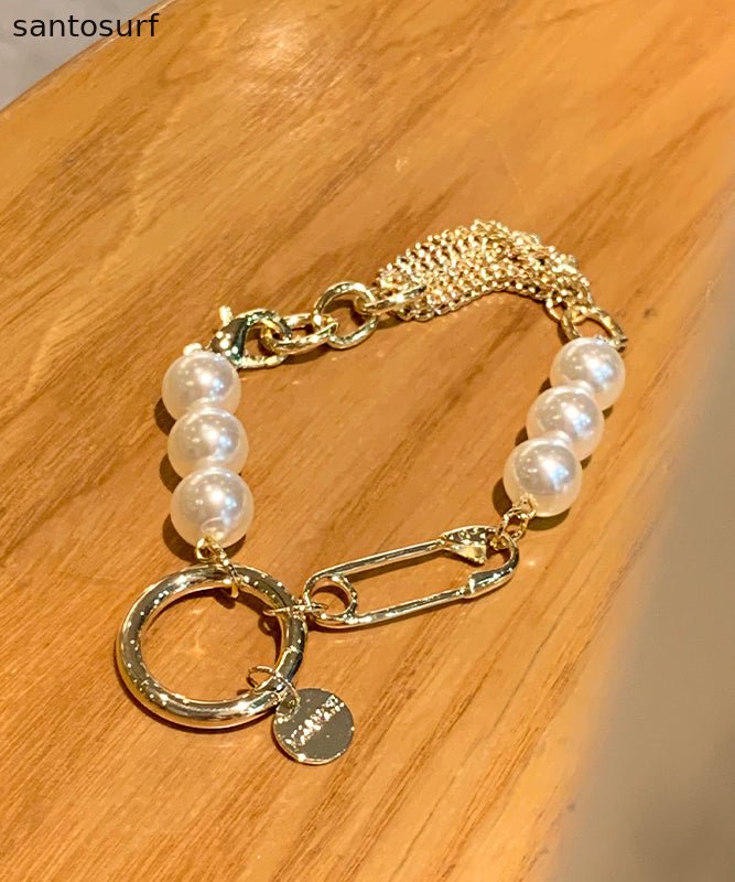 Fine Gold Stainless Steel Alloy Pearl Chain Charm Bracelet