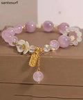 Art Light Purple Crystal Chalcedony Floral Tassel Charm Bracelet