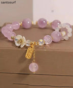 Art Light Purple Crystal Chalcedony Floral Tassel Charm Bracelet