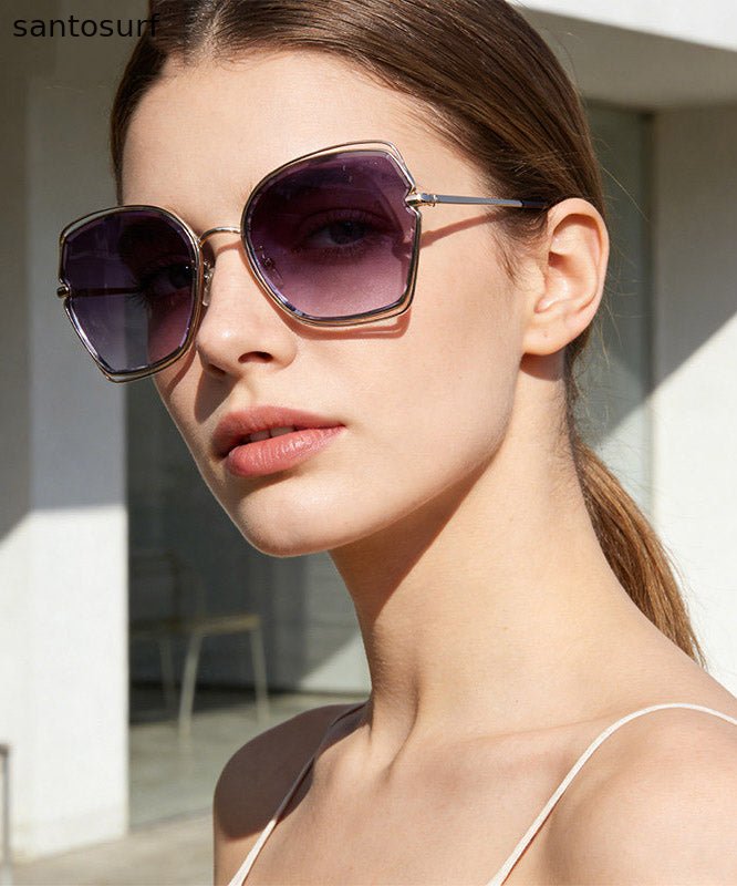 Unique Gradient Color Blue Metal Asymmetrical Sunglasses