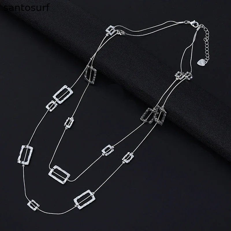 Silver Geometry Layered Necklace