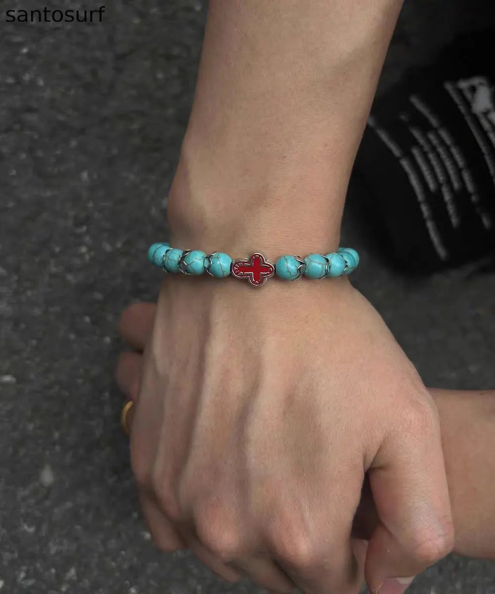 Fine Green Turquoise Cross Alloy Bracelet