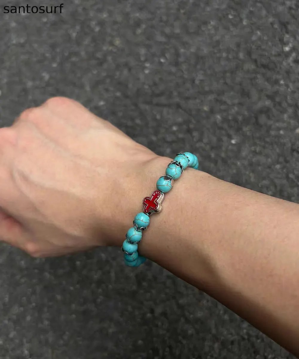 Fine Green Turquoise Cross Alloy Bracelet