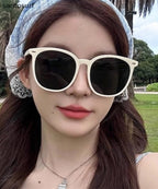 Simple White Resin Patchwor UV Protection Sunglasses