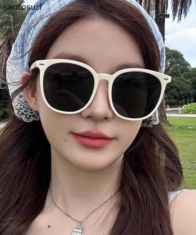 Simple White Resin Patchwor UV Protection Sunglasses