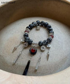 Boutique  Black Sterling Silver Crystal Gem Stone Tassel Charm Bracelet