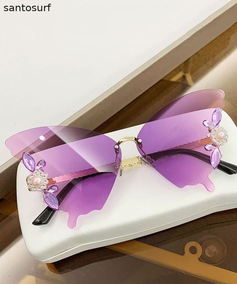 DIY Yellow Metal Zircon Pearl Butterfly Sunglasses