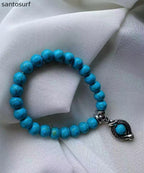 Simple Blue Stainless Steel Turquoise Charm Bracelet
