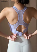 Style Purple Patchwork Cold Shoulder Sports Bra