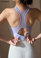 Style Purple Patchwork Cold Shoulder Sports Bra