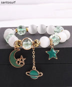 Fashion Purple Copper Alloy Crystal Coloured Glaze Star Moon Charm Bracelet
