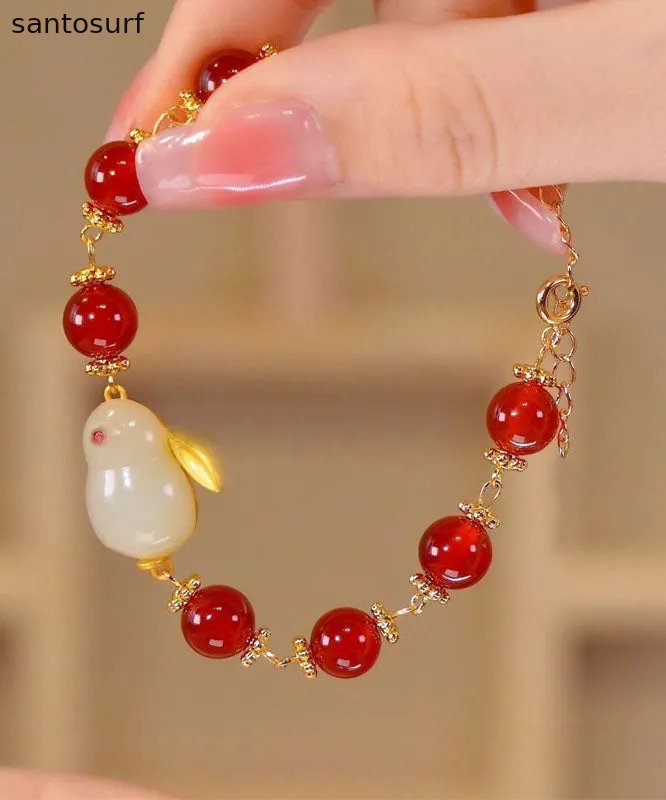 Style Red Jade Rabbit Pearl Charm Bracelet