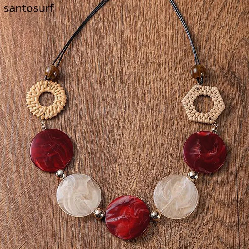Rattan Acrylic Disc Necklace