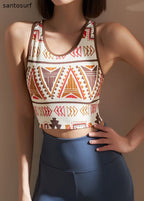 Chic Colorblock O-Neck Print Sports Bra