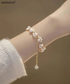 Cute White 14K Gold Pearl Charm Bracelet