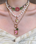Elegant White Shell Floral Layering Alloy Three Piece Set Pendant Necklace