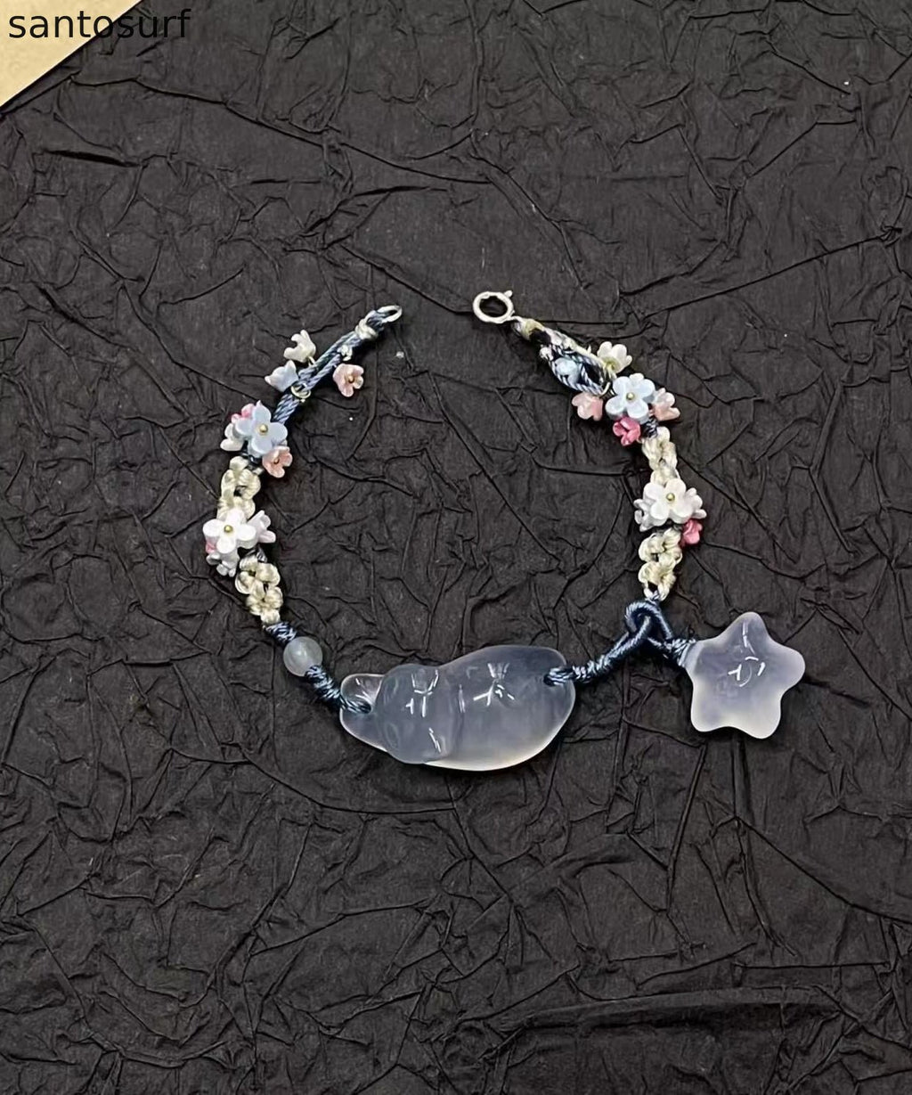 Handmade Weaving Gold Star Little Cats Sweet-Scented Osmanthus Charm Bracelet