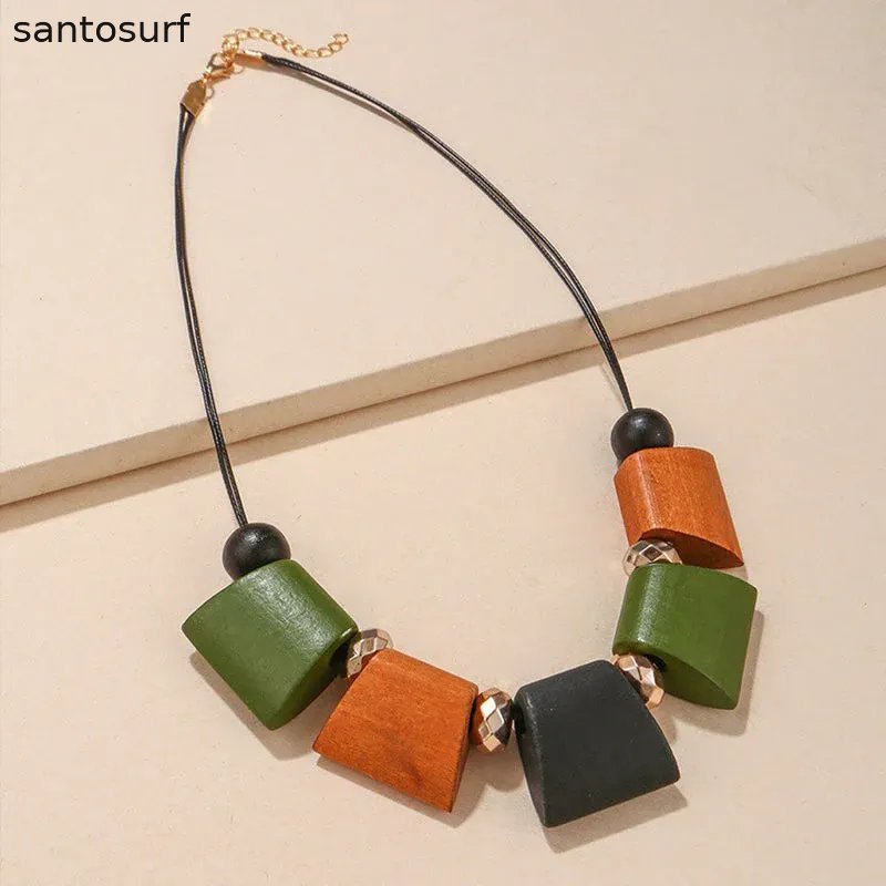 Rustic Charm Wooden Bead Necklace