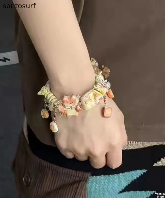 Handmade Yellow Alloy Weave Small Snimal Charm Bracelet