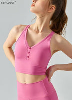 Hot Pink V Neck Patchwork Yoga Wrap Top