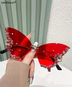 Stylish Yellow Metal Zircon Butterfly Sunglasses