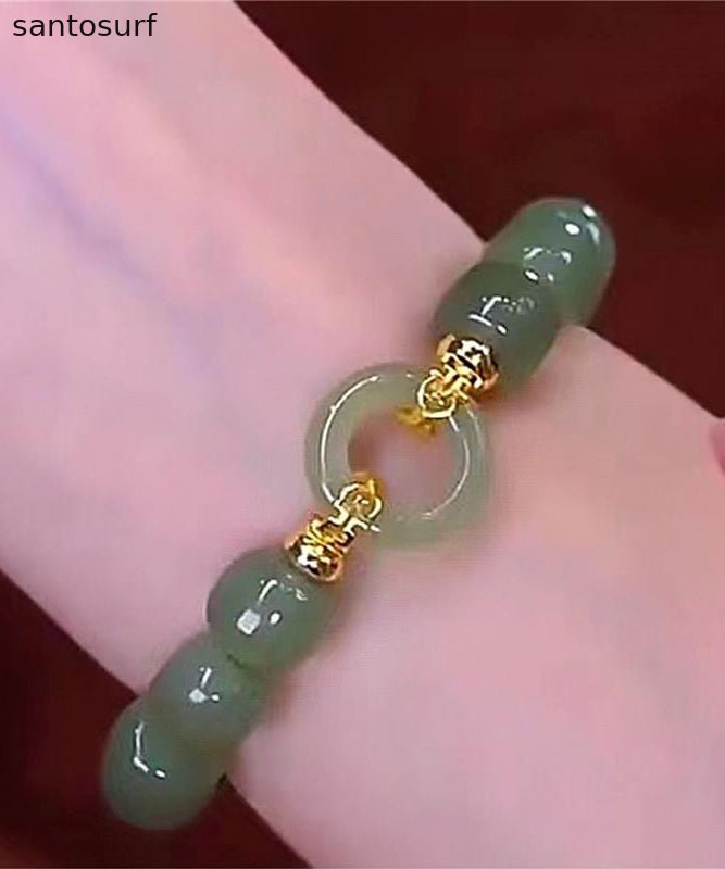 Boutique Green Alloy Jade Ping An buckle Chain Bracelet