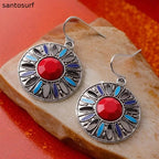 Antique Bronze with Orange/Blue Boho Chic Statement Earrings