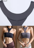 Grey O-Neck Halter Sports Bra Tank Top