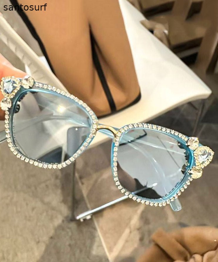 Cute Black Resin Zircon Cat's Eye Sunglasses