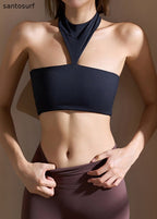 Club Black Cold Shoulder Solid Sports Bra